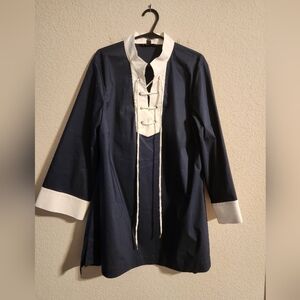 Brook Brothers Women’s Navy White Tunic Top Blouse size medium